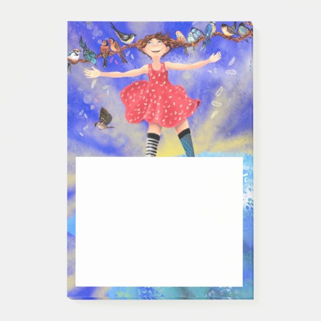 Happy Girl with Birds - Joy - Fun Post-it Notes (Front)