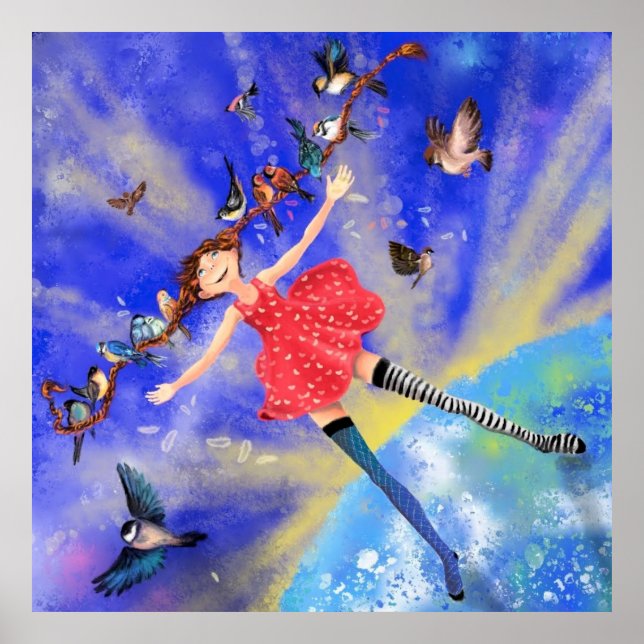 Happy Girl with Birds Poster Happiness (Front)