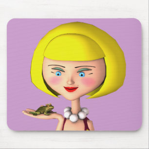 Happy Girl With Frog Prince Mouse Pad