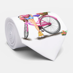 Happy Girl with Pink Bike Neck Tie