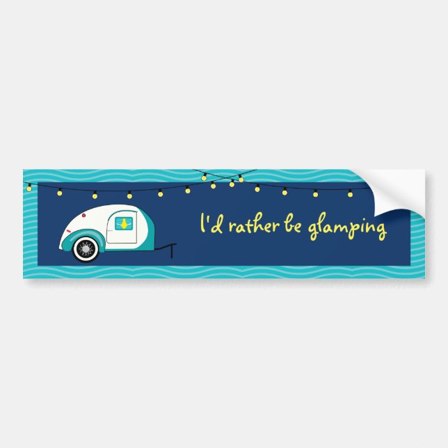 Happy Glamper Aquamarine Vintage Teardrop Trailer Bumper Sticker (Front)