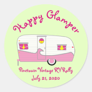 Happy Glamper Pink Vintage Canned Ham Trailer Classic Round Sticker