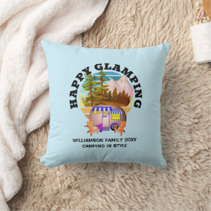 HAPPY GLAMPING Custom Name Family Camping Trip Cushion