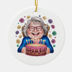 Happy Glasses Granny Bday Graphic Ceramic Ornament