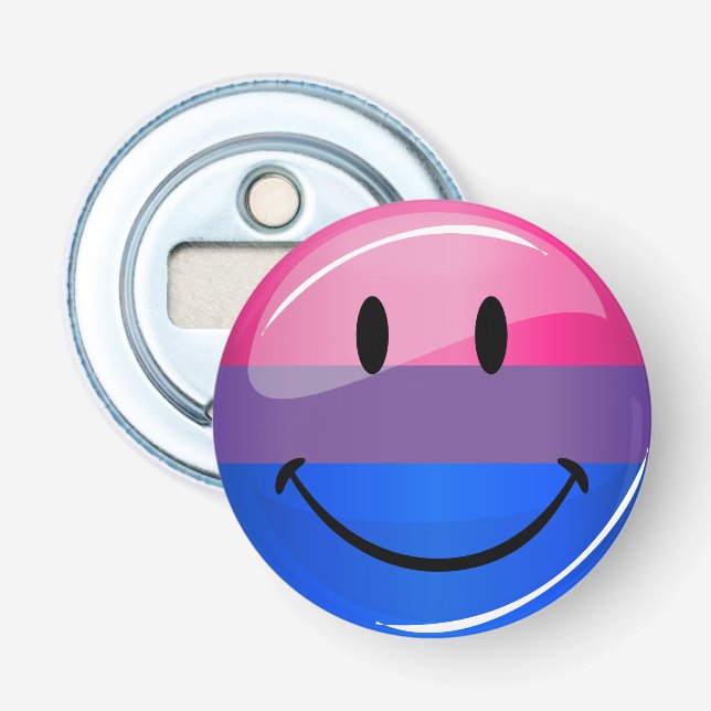 Happy Glossy Bisexuality Pride Flag Bottle Opener (Front)