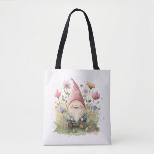 Happy Gnome In Garden  Tote Bag