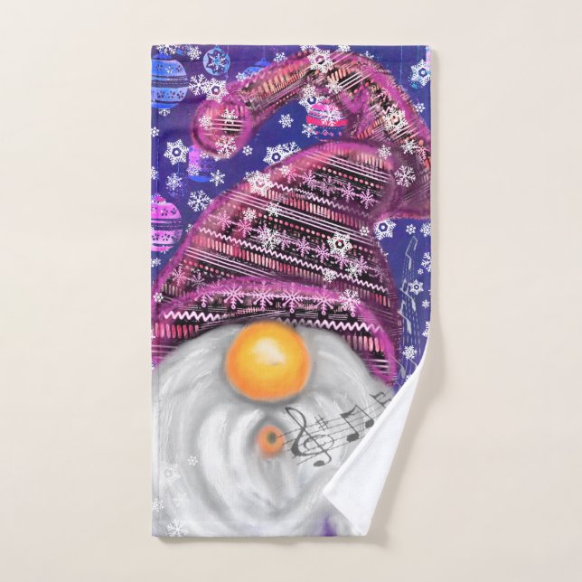 Happy Gnome In Purple Hat Bath Towels (Hand Towel)