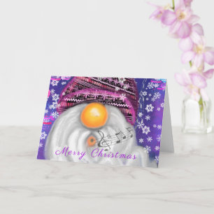 Happy Gnome In Purple Hat Singing Christmas Card