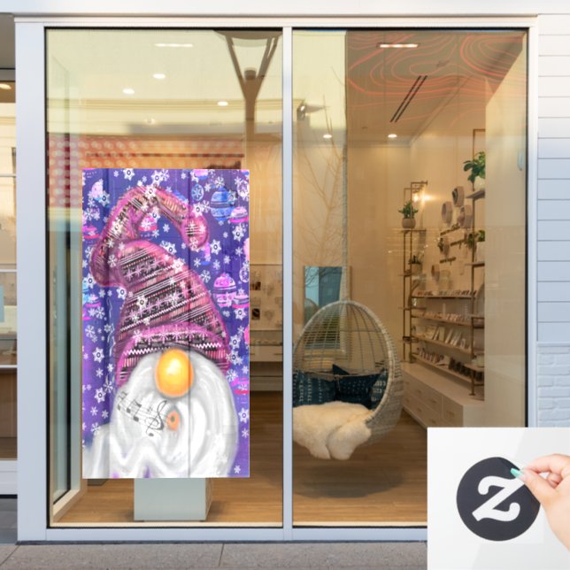 Happy Gnome In Purple Hat Sings A Christmas Song   (Store Window)