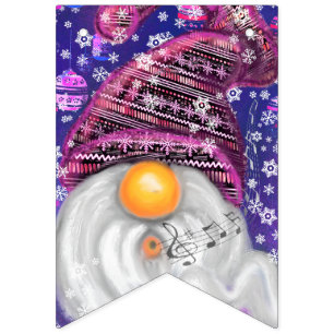 Happy Gnome In Purple Hat Sings A Christmas Song Bunting