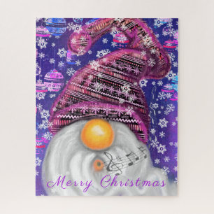 Happy Gnome In Purple Hat Sings A Christmas Song Jigsaw Puzzle