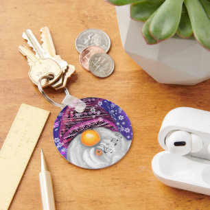 Happy Gnome In Purple Hat Sings A Christmas Song  Key Ring