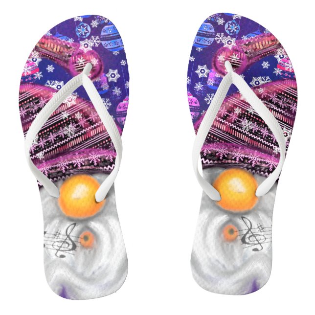 Happy Gnome In Purple Hat Sings A Christmas Song   Thongs (Footbed)