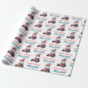 Happy Gnome Racing Patriotic Birthday Wrapping Paper