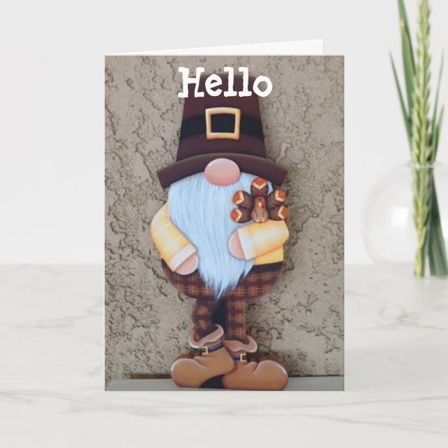 HAPPY GNOME SAYS "HELLO" AT THANKSGIVING TO "YOU" HOLIDAY CARD (Front)