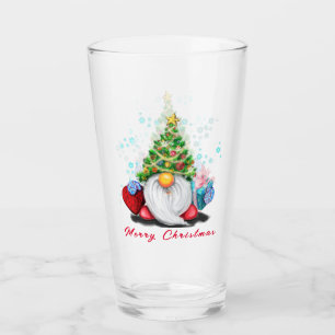 Happy Gnome with Gift Christmas Glass