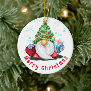 Happy Gnome with Gift Christmas Tree Ornament