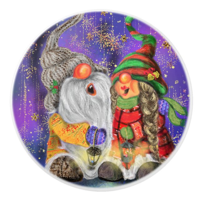 Happy Gnomes Christmas Ceramic Knob (Front)