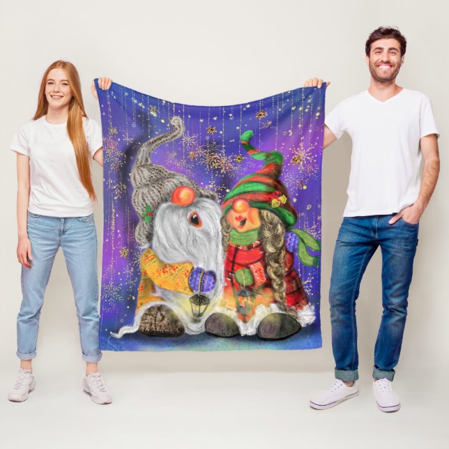 Happy Gnomes Couple Fleece Blanket (In Situ)