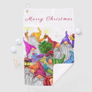 Happy Gnomes Party Christmas Golf Towel