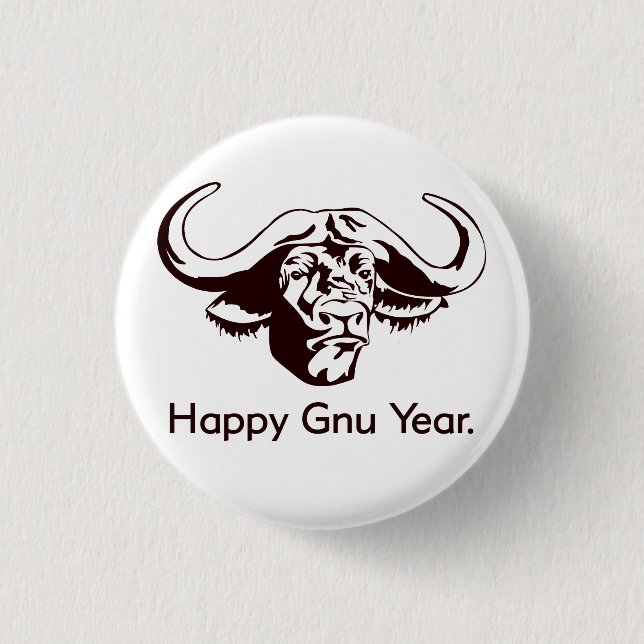 Happy Gnu Year 3 Cm Round Badge (Front)