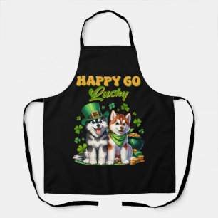 Happy Go Lucky Cute Husky St. Patricks Day Apron