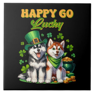 Happy Go Lucky Cute Husky St. Patricks Day Ceramic Tile