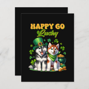 Happy Go Lucky Cute Husky St. Patricks Day Enclosure Card