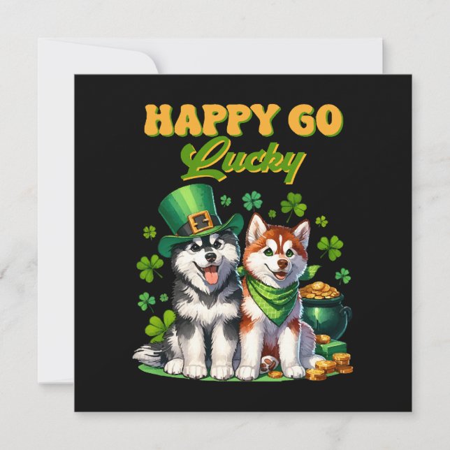 Happy Go Lucky Cute Husky St. Patricks Day Invitation (Front)