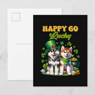 Happy Go Lucky Cute Husky St. Patricks Day Invitation Postcard