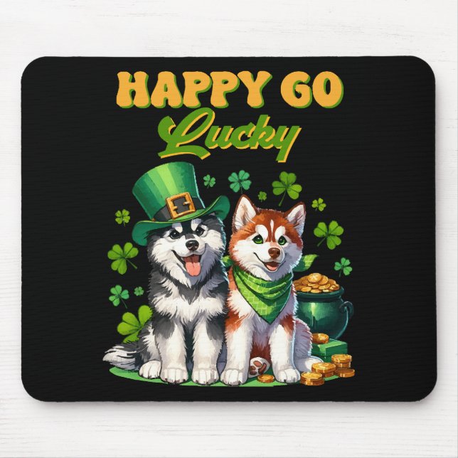 Happy Go Lucky Cute Husky St. Patricks Day Mouse Pad (Front)