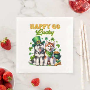 Happy Go Lucky Cute Husky St. Patricks Day Napkin