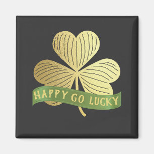 Happy Go Lucky Gold Shamrock St Patrick's Day Magnet