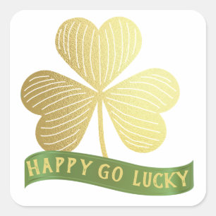 Happy Go Lucky Gold Shamrock St Patrick's Day  Square Sticker