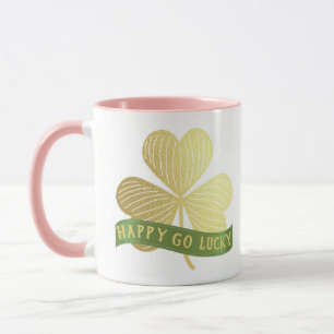 Happy Go Lucky Gold Shamrock St Patrick's Pink Mug