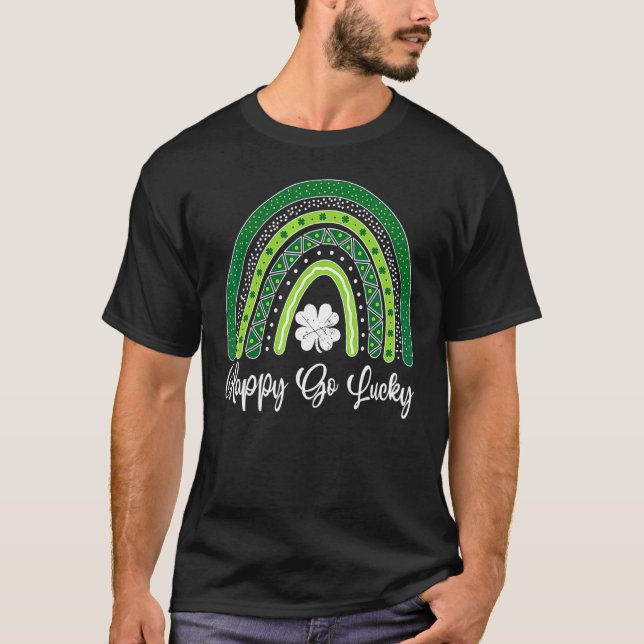 Happy Go Lucky Rainbow Leopard Lucky Saint Patrick T-Shirt (Front)