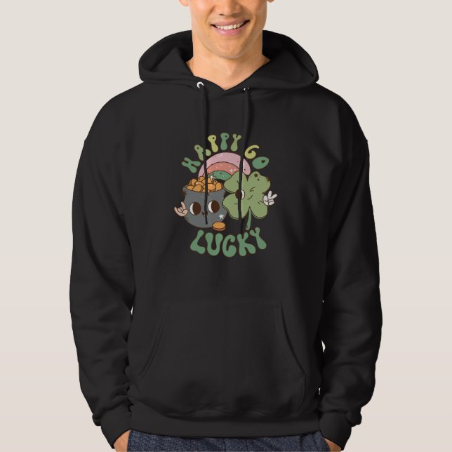 Happy Go Lucky Retro Groovy St Patrick s Day Women Hoodie (Front)