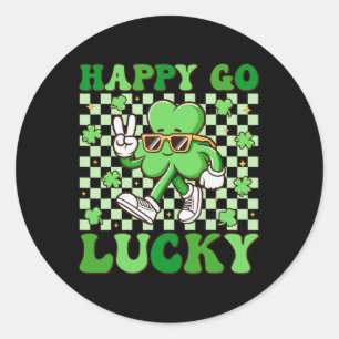 Happy Go Lucky Shamrock Irish St Patricks Day Groo Classic Round Sticker
