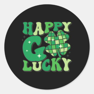 Happy Go Lucky Shamrock St Patricks Day Women Men Classic Round Sticker