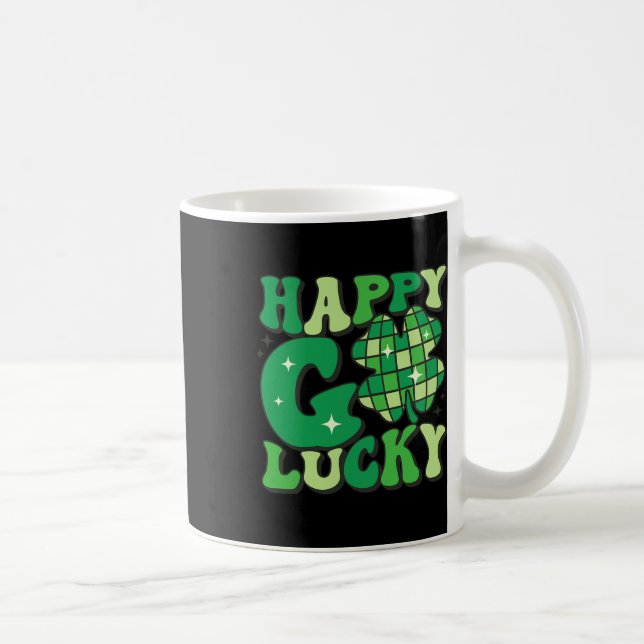 Happy Go Lucky Shamrock St Patricks Day Women Men  Coffee Mug (Right)