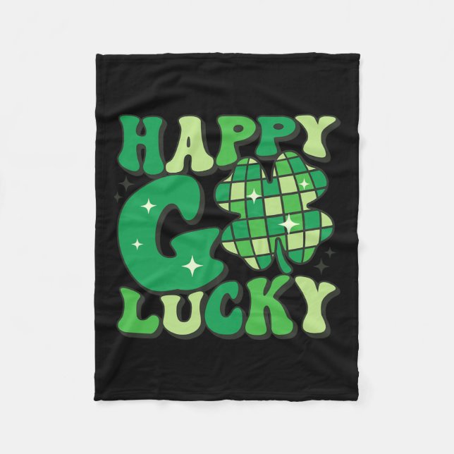 Happy Go Lucky Shamrock St Patricks Day Women Men  Fleece Blanket (Front)