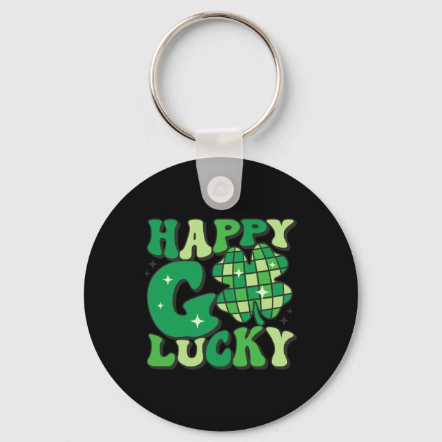 Happy Go Lucky Shamrock St Patricks Day Women Men  Key Ring (Front)