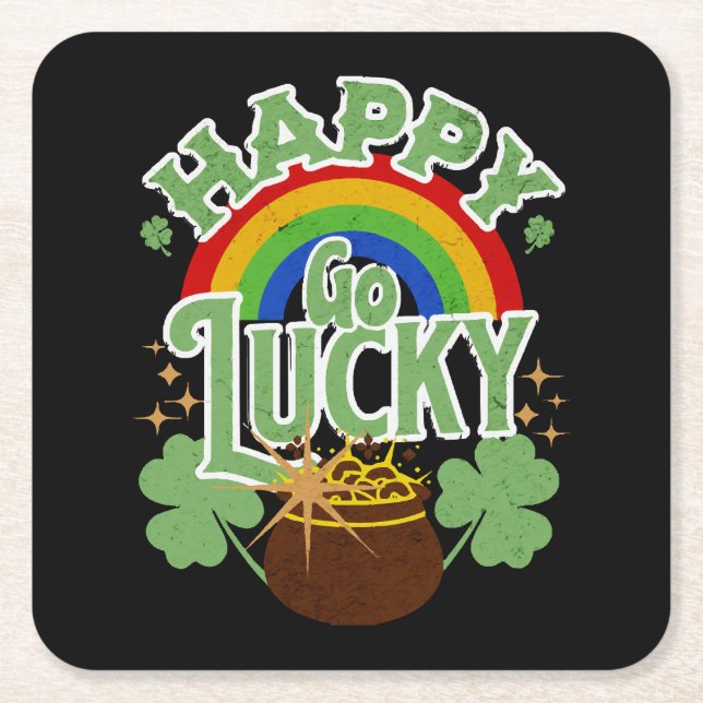 Happy Go Lucky Square Paper Coaster (Front)
