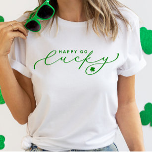 Happy Go Lucky St. Patrick’s Day Cute Green Script T-Shirt