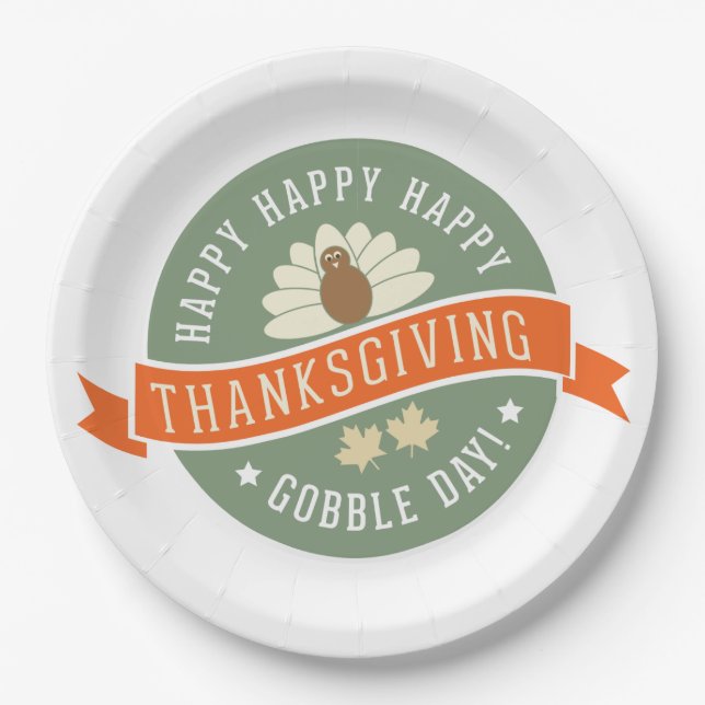 Happy Gobble Day Thanksgiving Holiday Paper Plate (Front)