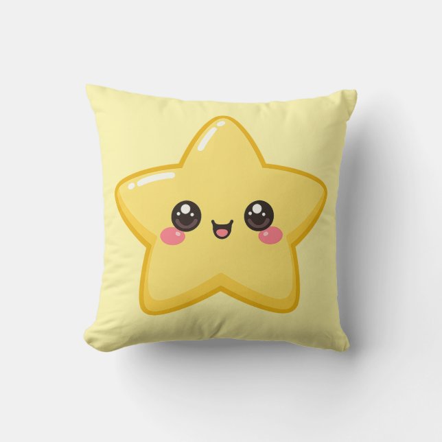 Happy Gold Star Kawaii Cushion Pillow (Front)