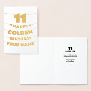 Happy Golden Birthday, 11th Birthday Gold Foil Card