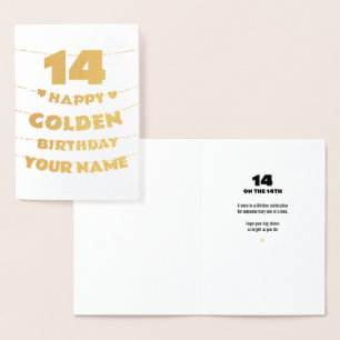 Happy Golden Birthday, 14th Birthday Gold Foil  Card