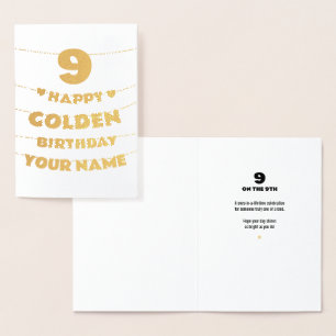 Happy Golden Birthday, 9th Birthday Gold Foil Card