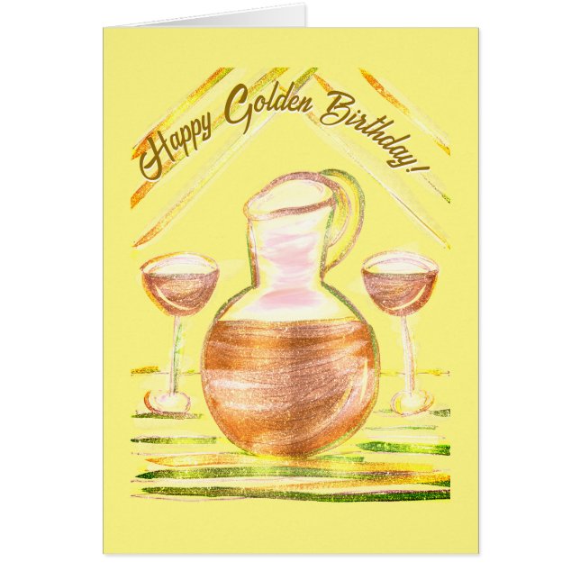 Happy Golden Birthday Wine Art Card (Front)